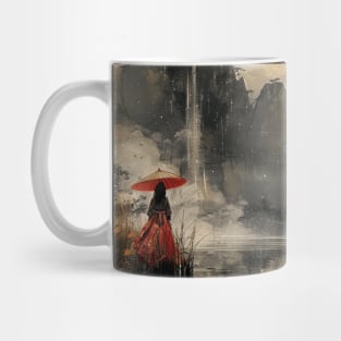 Traditional Chinese Landscape Watercolor Painting Umbrella Kimono Geisha Mug